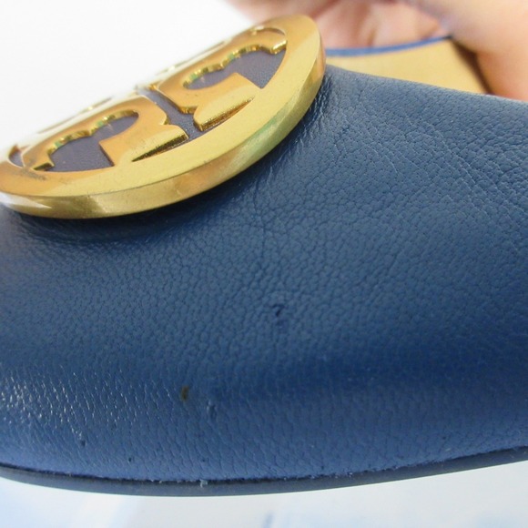 Tory Burch Ballet Flats Women 9.5 Blue Leather Logo Medallion Designer Chic 386 - Picture 14 of 14